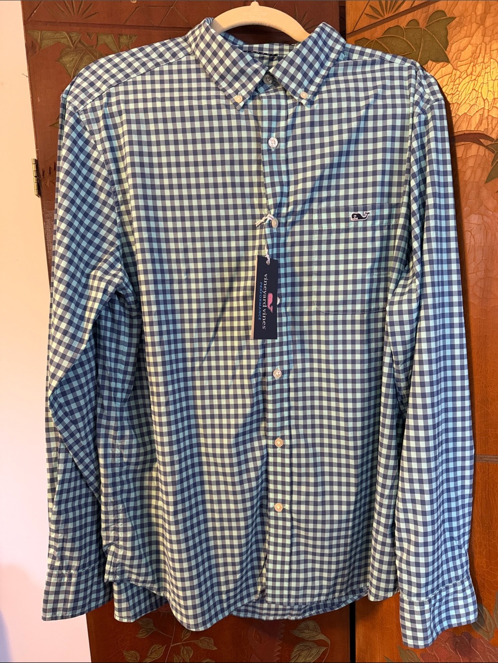 Vineyard Vines Blue and White Topsail Gingham Long-Sleeve Button-Down Shirt